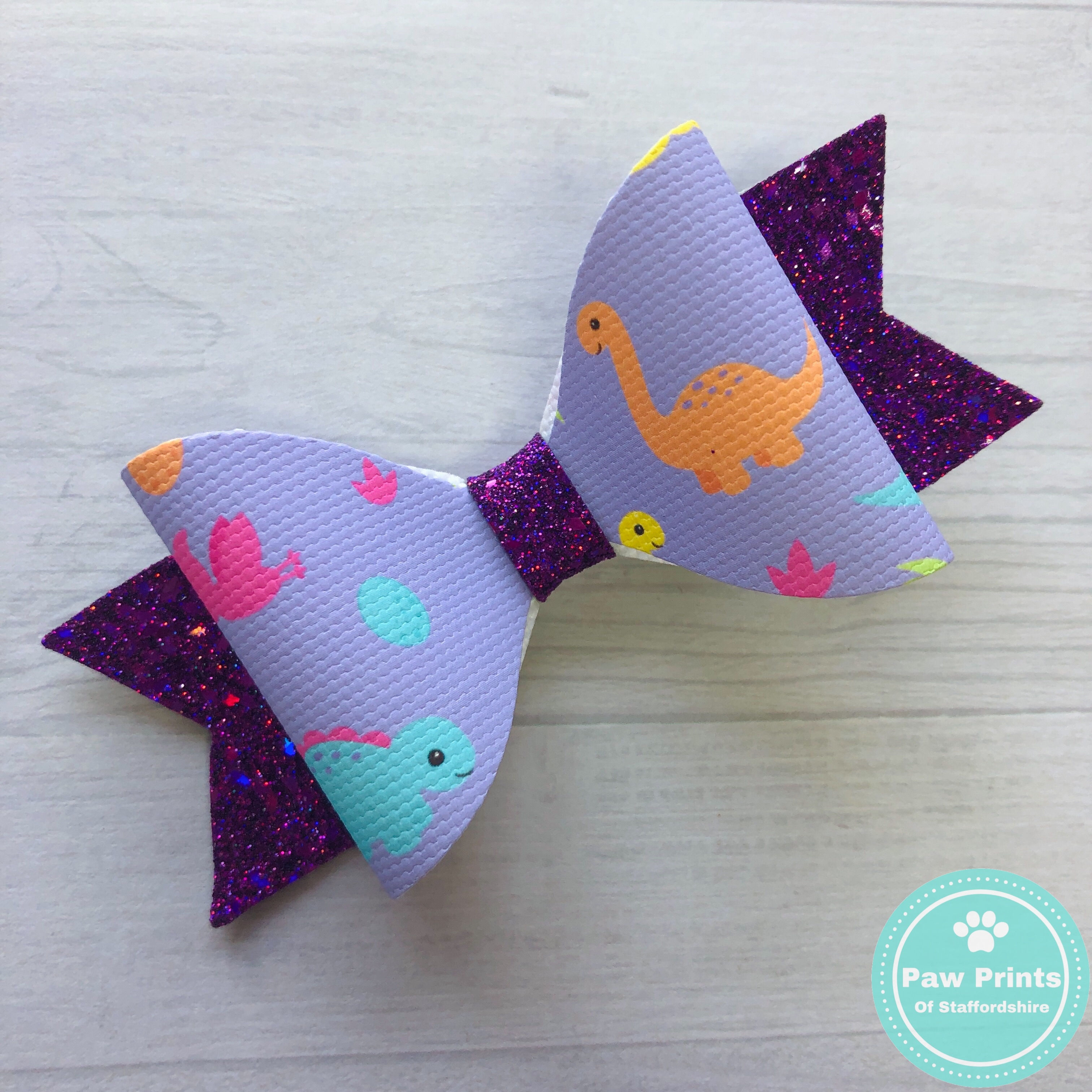 Lilac Dinosaur Glitter Bow