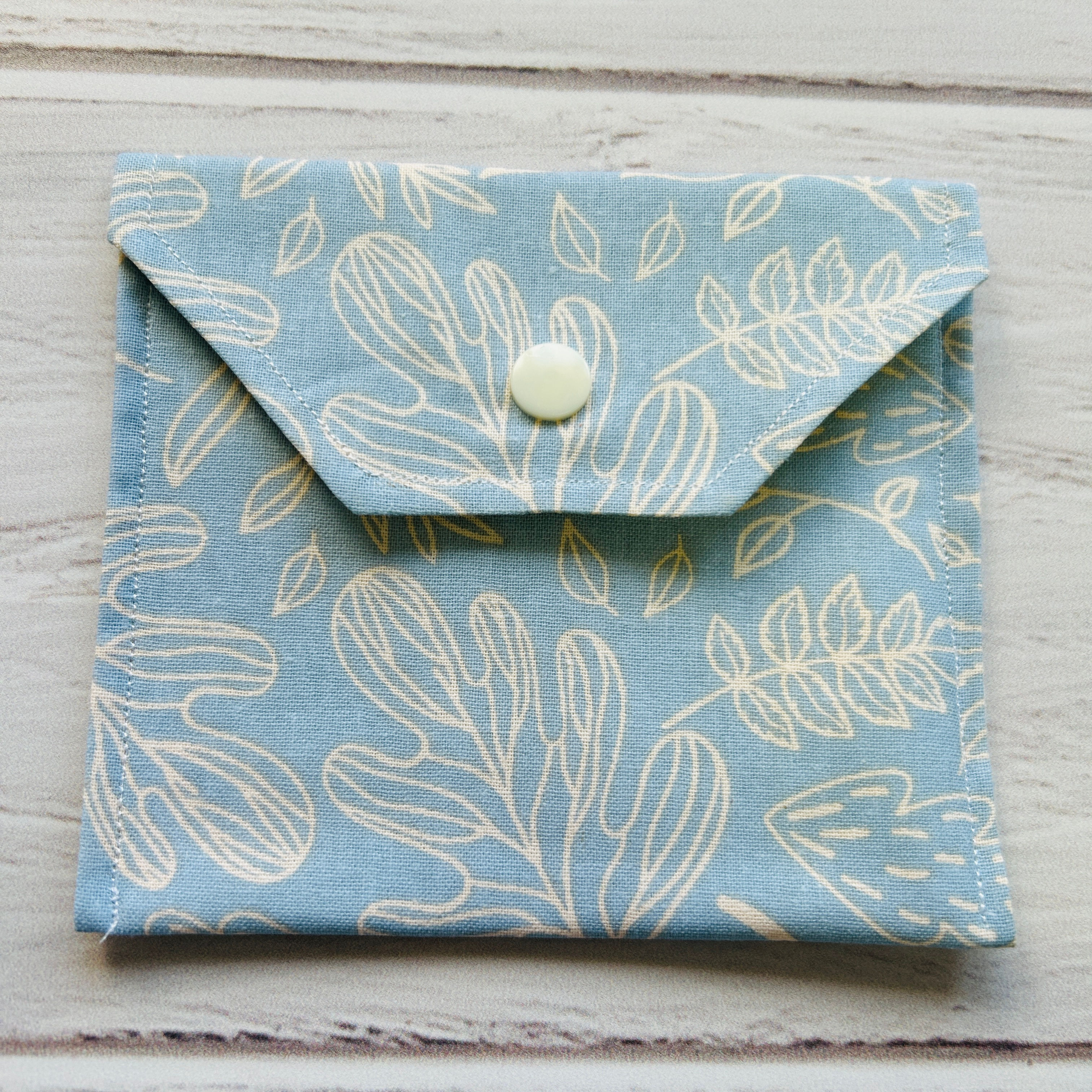 Period Pouch - Sanitary Pad Purse - Autumn Leaves Pattern - Blue & Cream