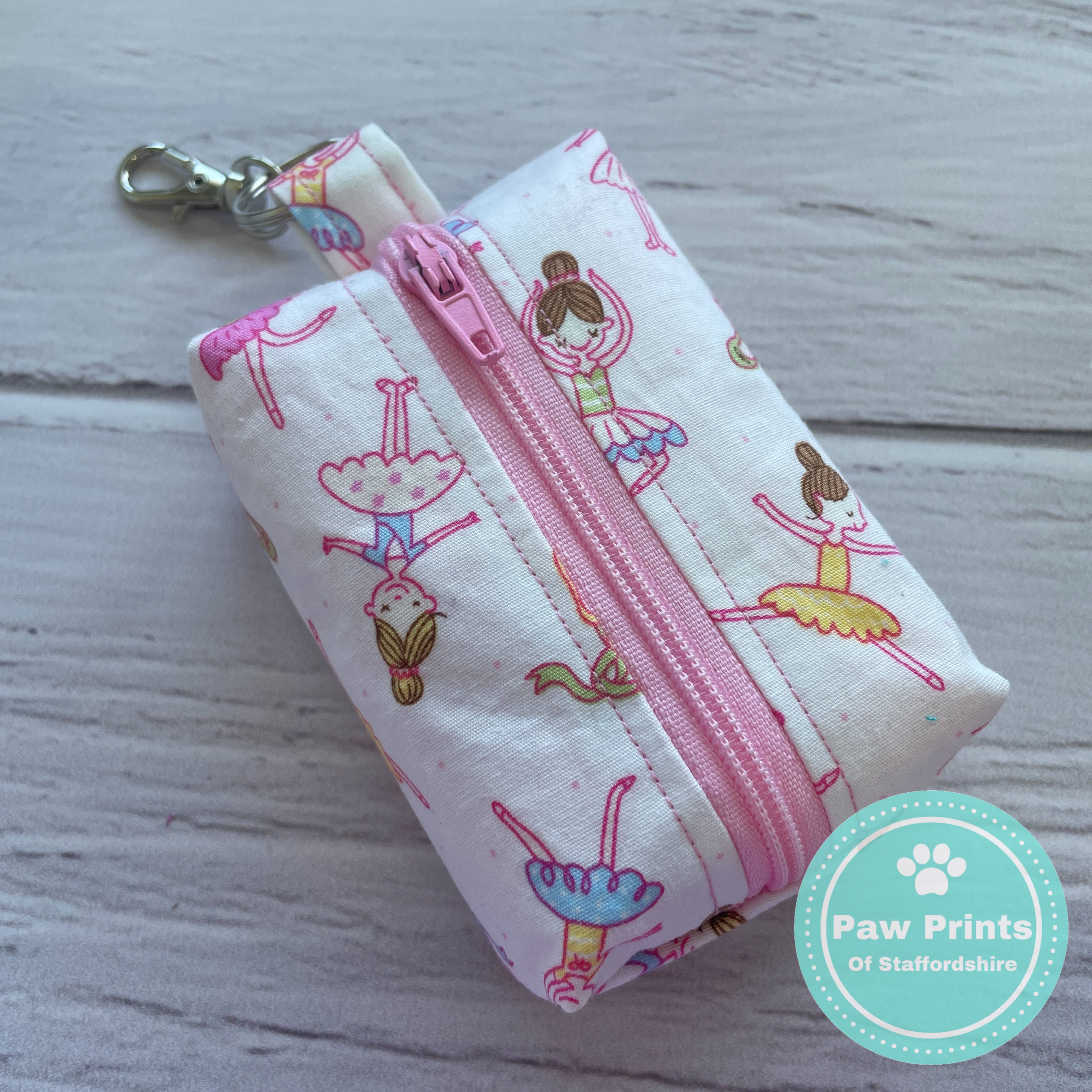 Mini Fabric Zipper Pouch Keyring - Pink Ballerinas