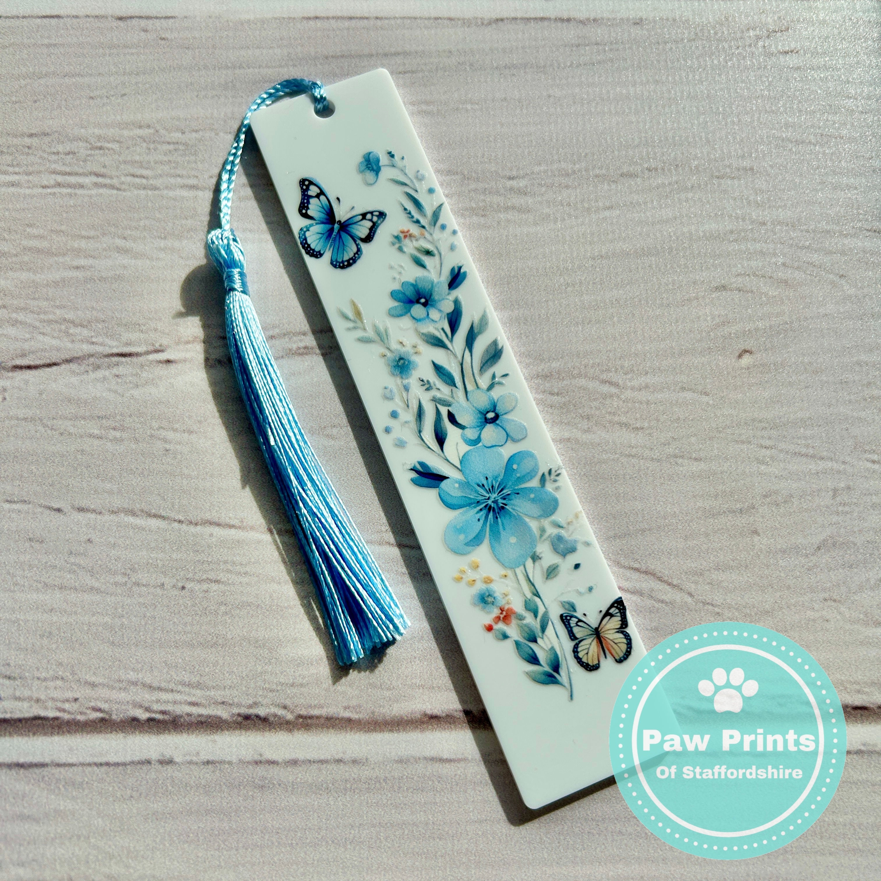 Blue Butterflies and Flowers - Acrylic Bookmark
