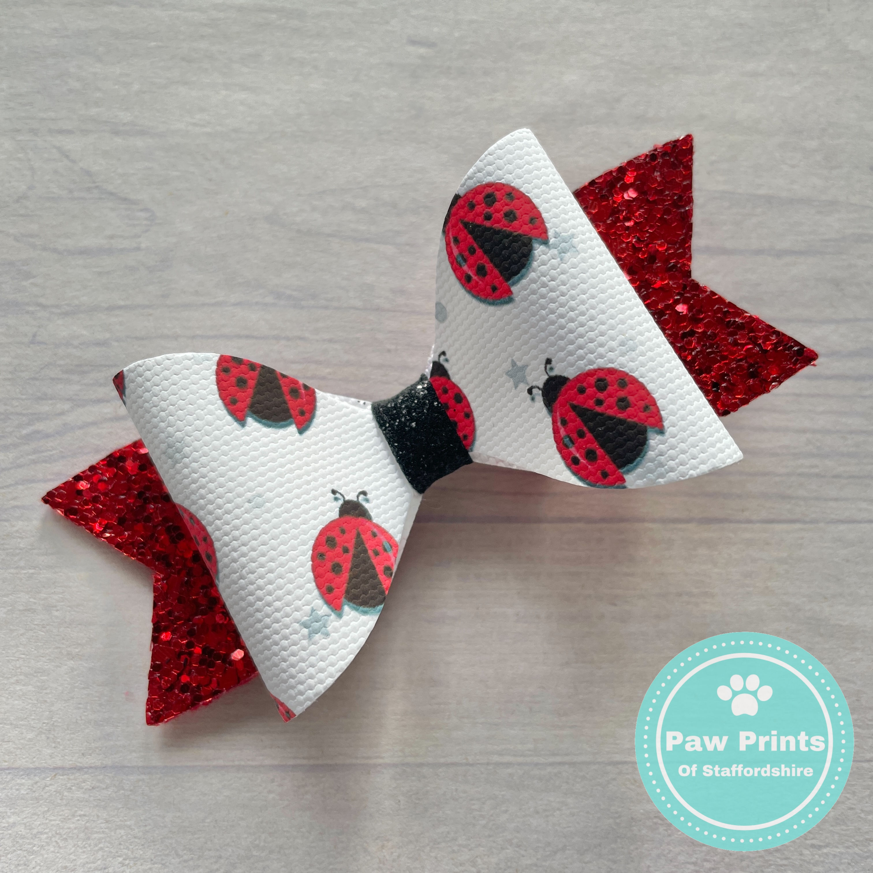Red & White Ladybird Glitter Hair Bow on Alligator Clip