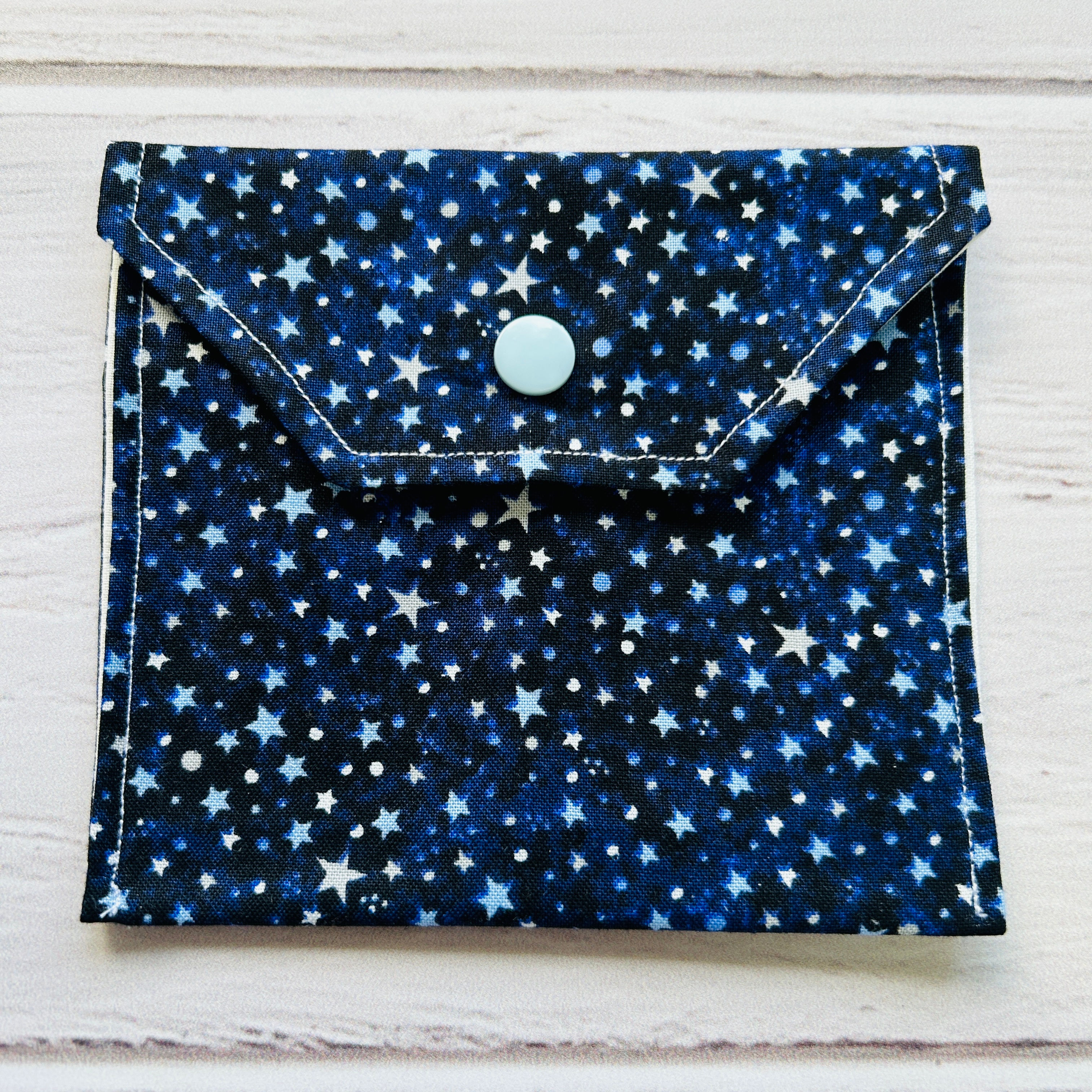 Period Pouch - Sanitary Pad Purse - Navy Blue & White Stars