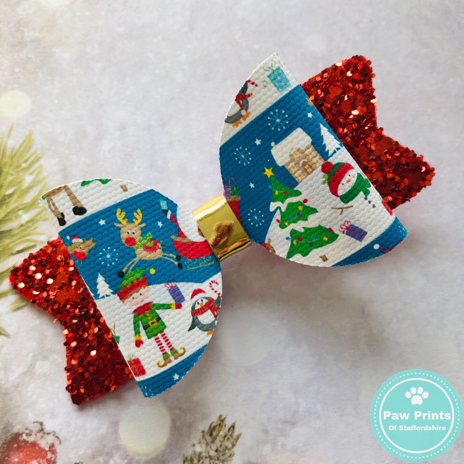 Christmas Character Scene Glitter Hair Bow