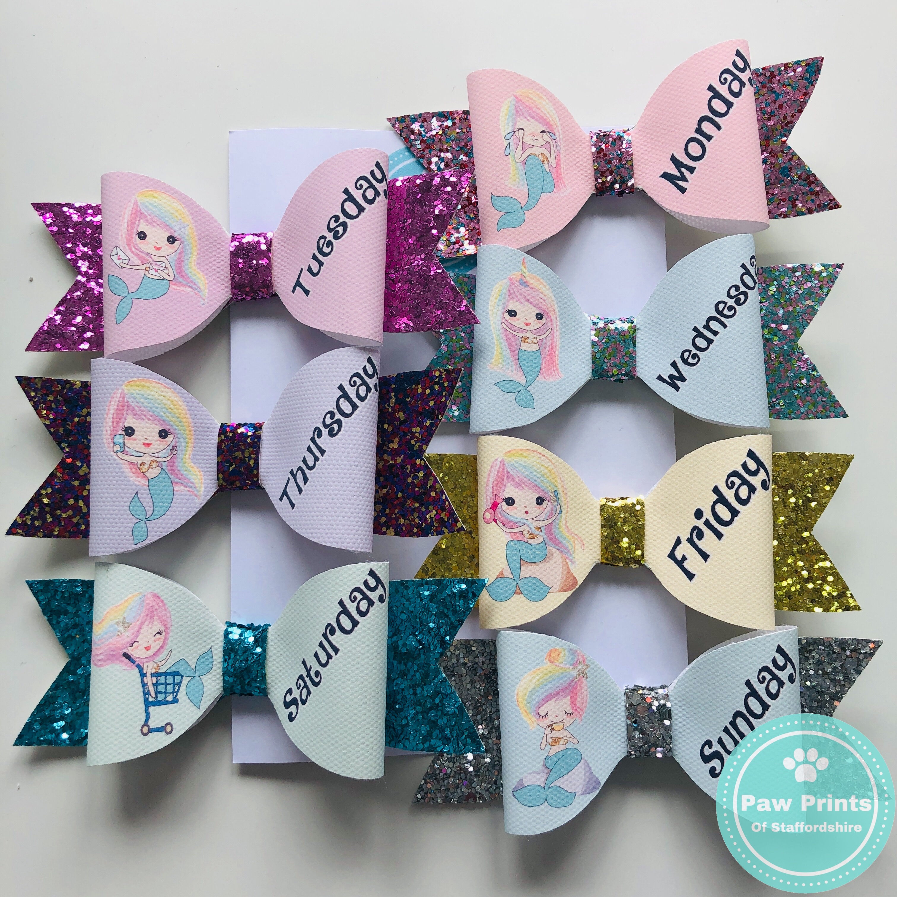 Days of the Week Mermaid Glitter Hair Bow