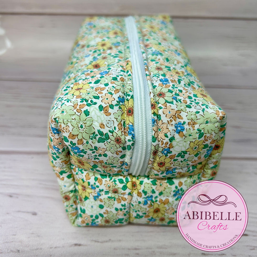 Thumbnail: Green & Yellow Flowers - Quilted Cotton Makeup Bag