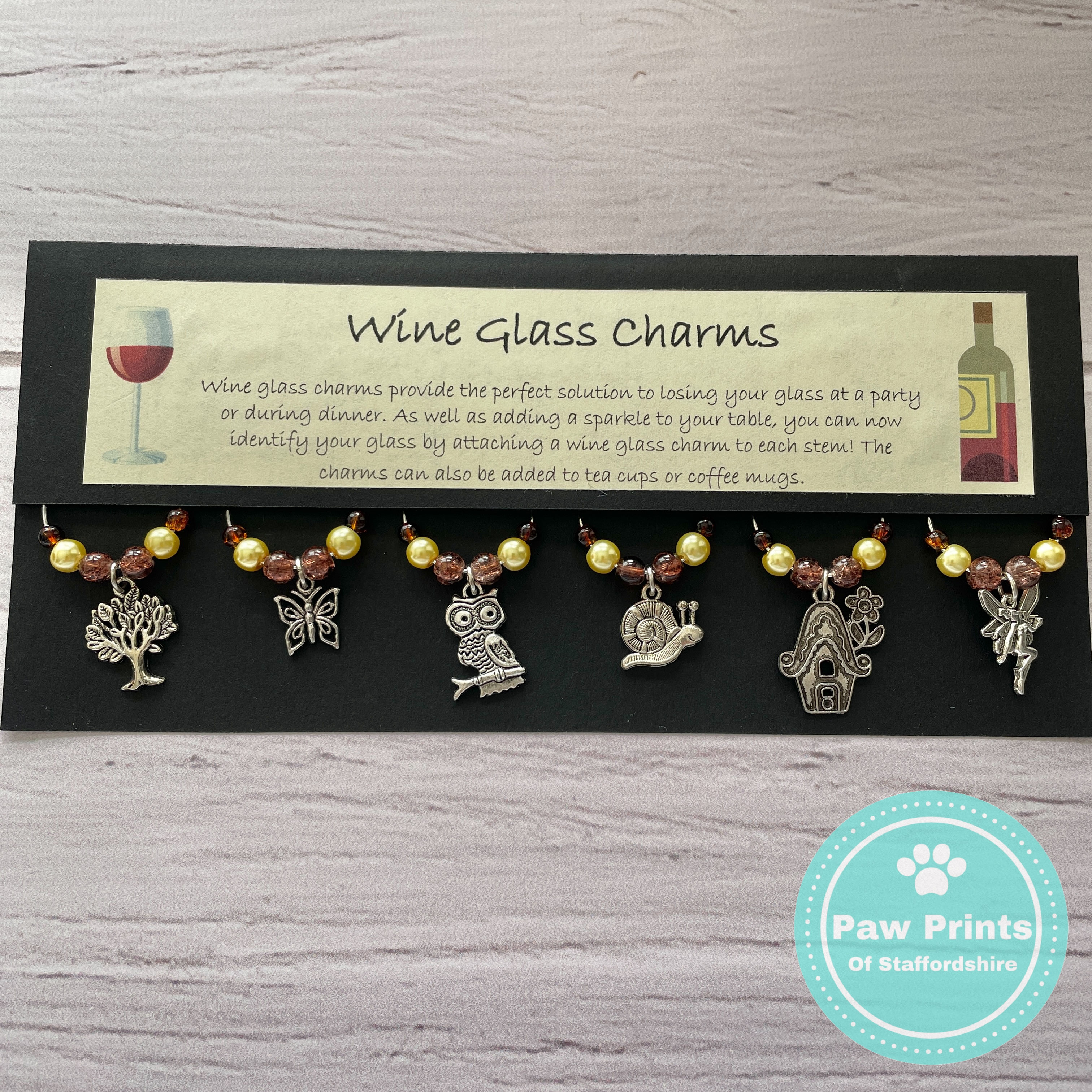 Woodland Fairytale Themed Wine Glass Charms - Brown & Cream