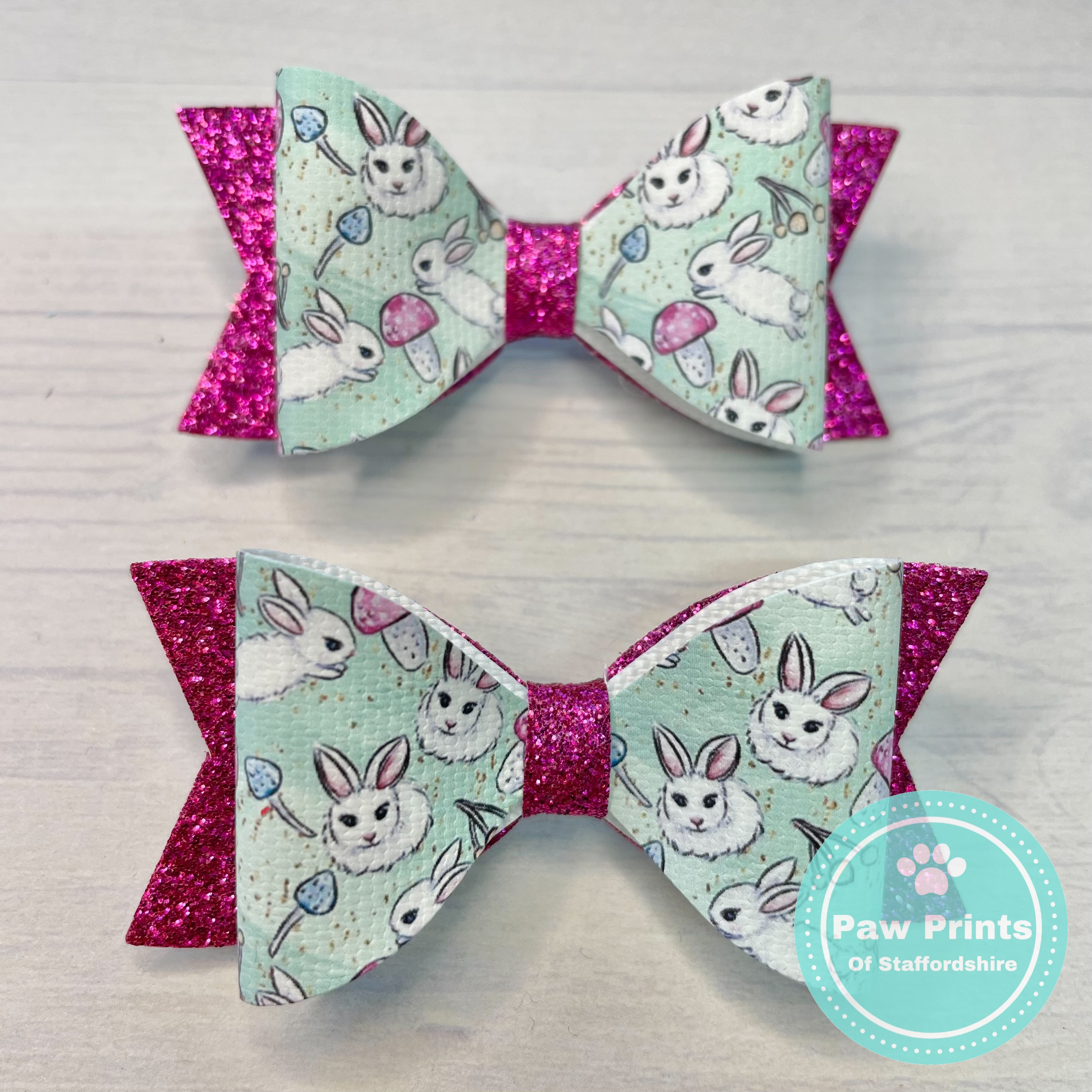 Pair of Cute Pink Spring Bunnies Mini Bows