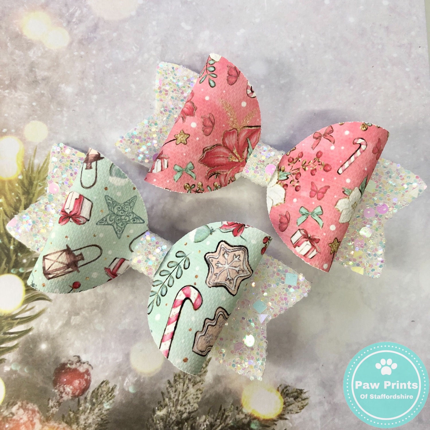 Set of 2 Christmas Themed Glitter Hair Bows