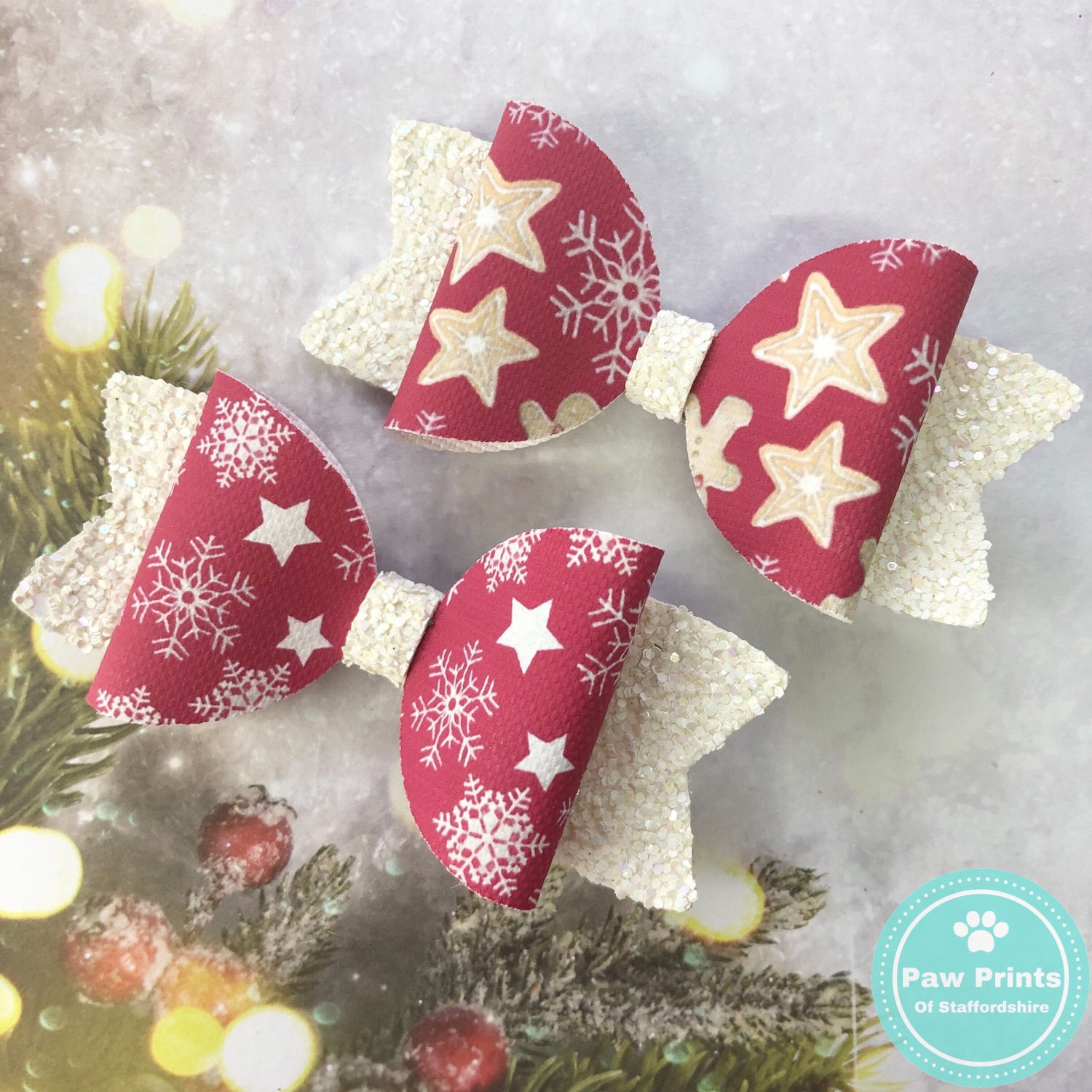 Set of 2 Christmas Cookies & Snowflakes Hair Bows