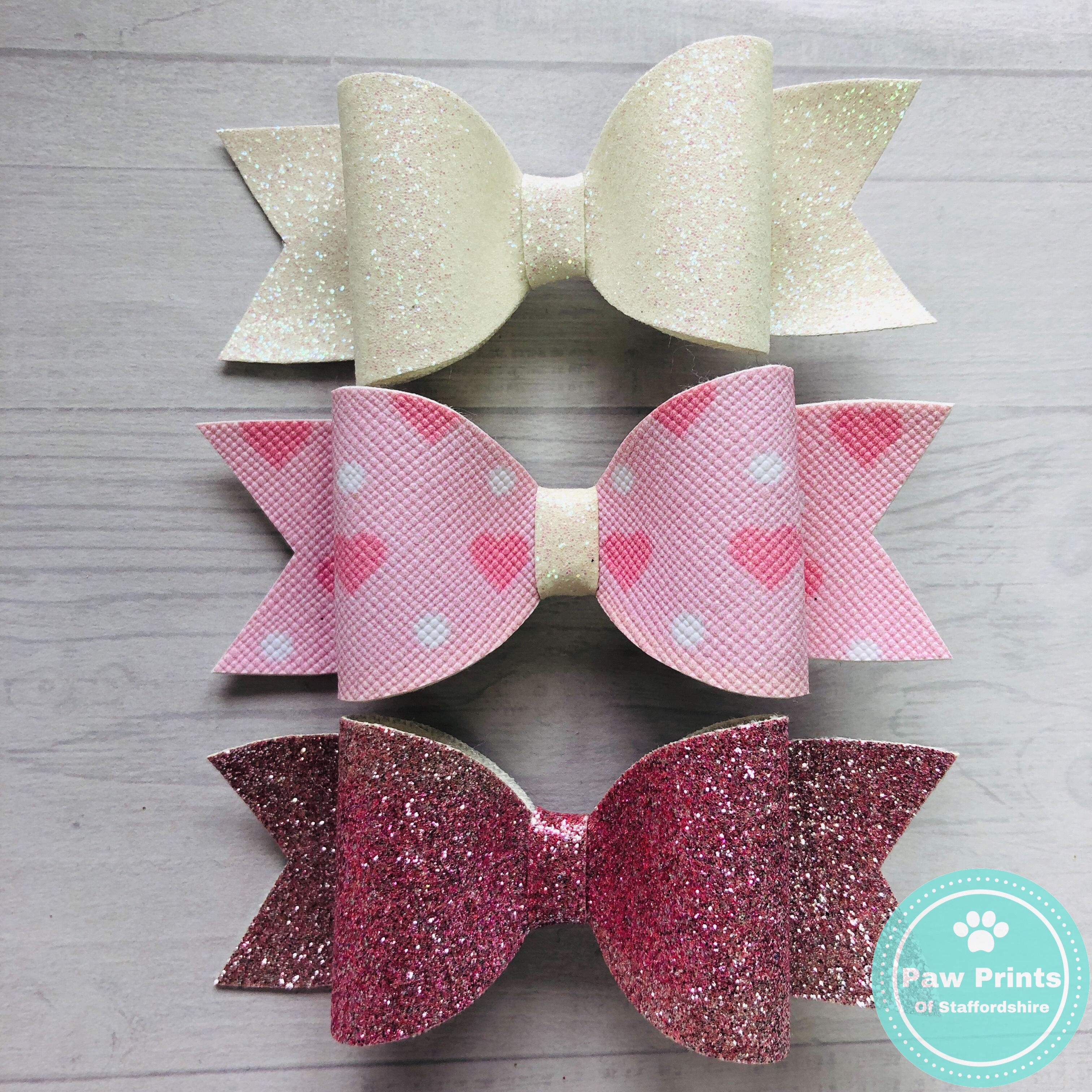 Set of 3 Pink & White Heart Bows