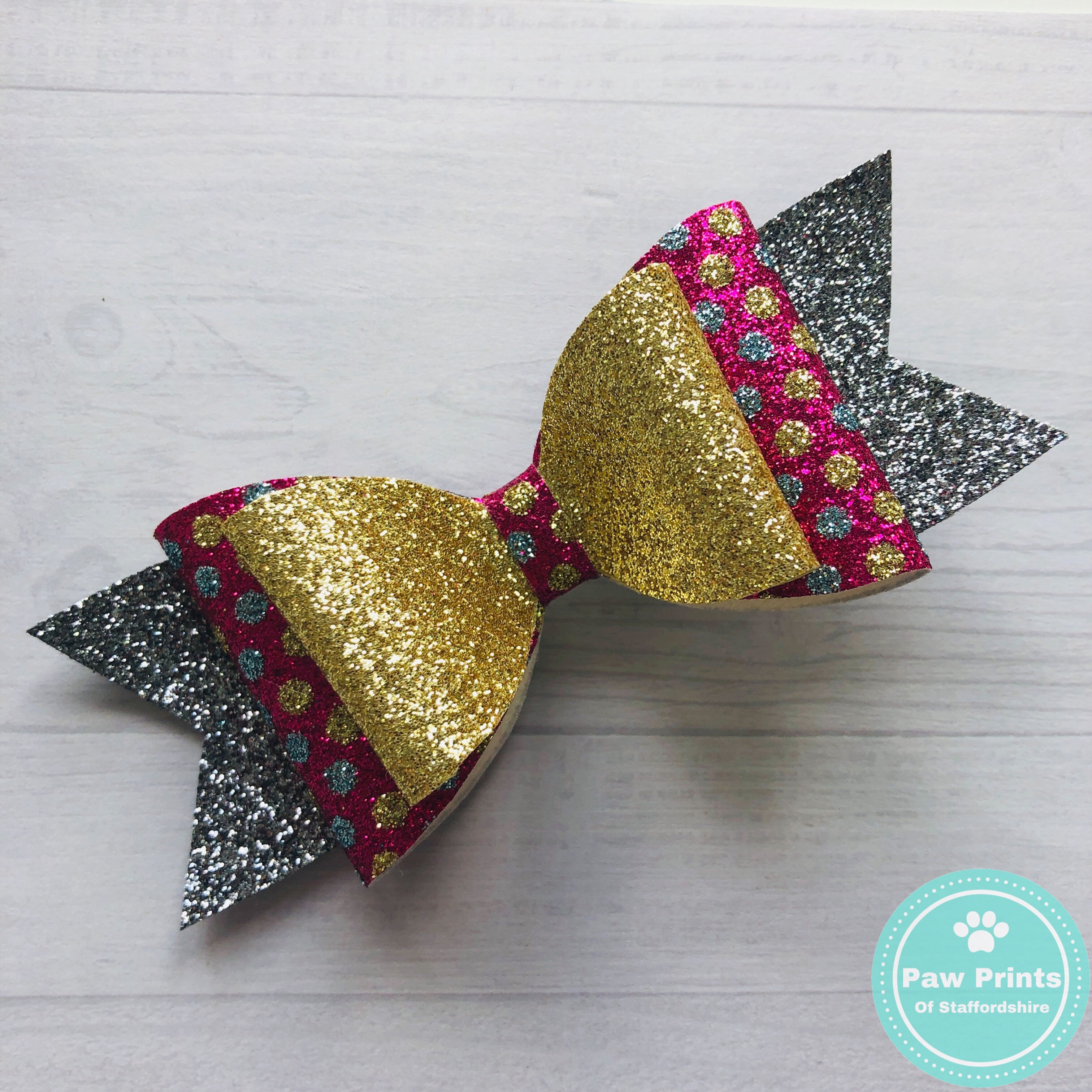 Pink, Gold & Silver Spotty Glitter Hair Bow
