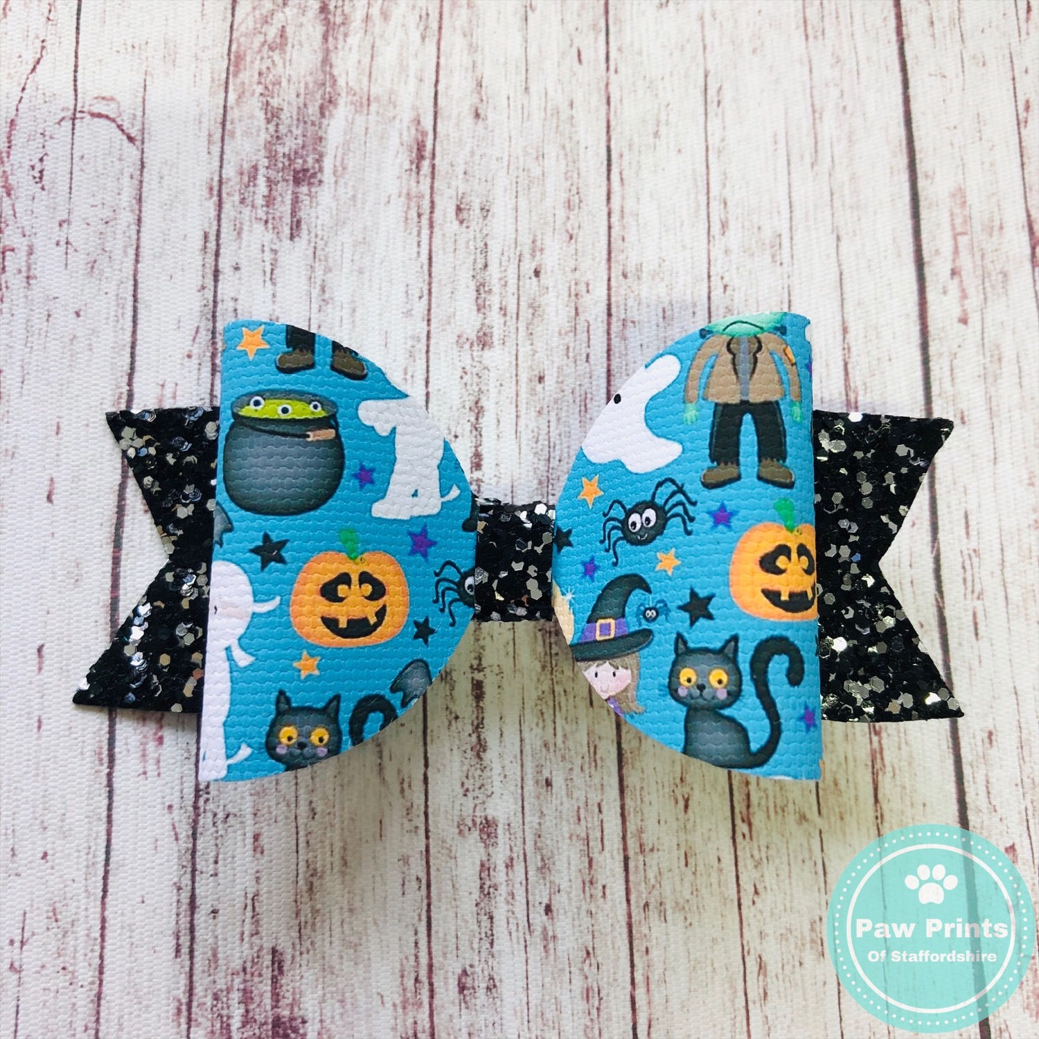 Blue & Black Halloween Hair Bow