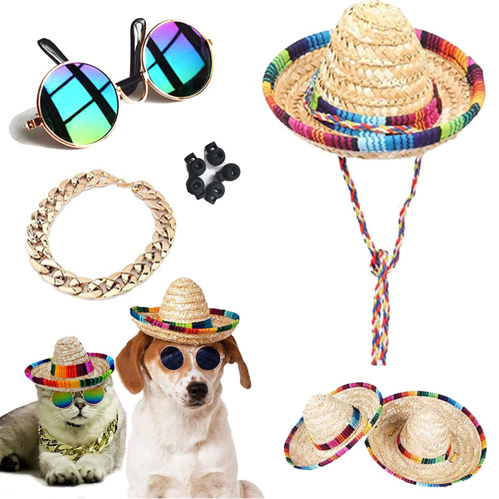 Pet Hat Dog Hat Mini Sombrero Mexican Hats Classic Retro Pet Sunglasses and Adju