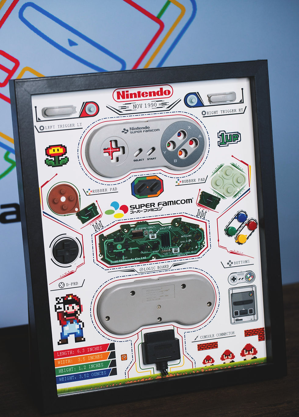 Miniature : Disassembled Nintendo Super Famicom Controller Art Frame