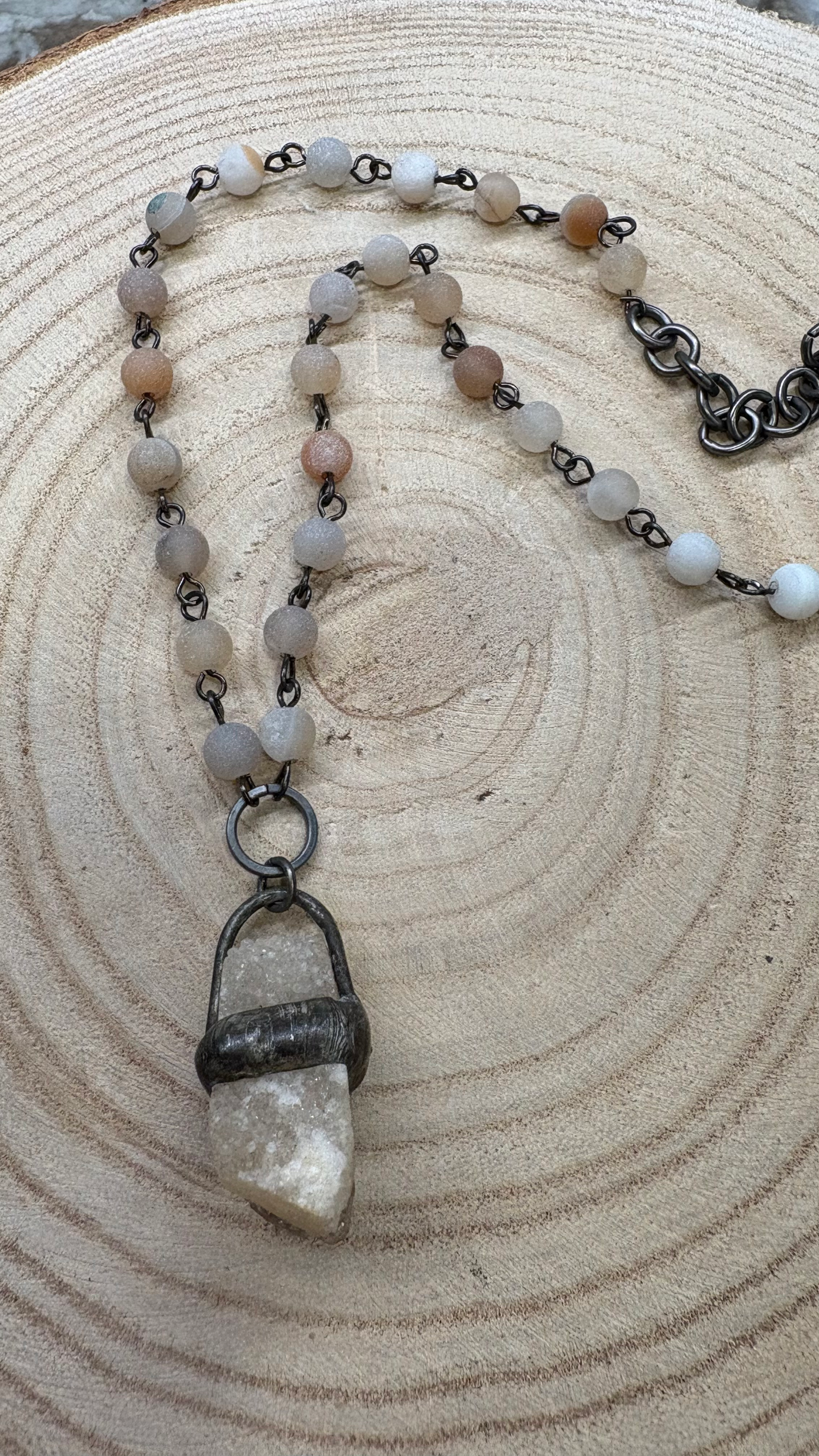 Soldered Caged Druzy with Matte Botswana Rosary Chaim
