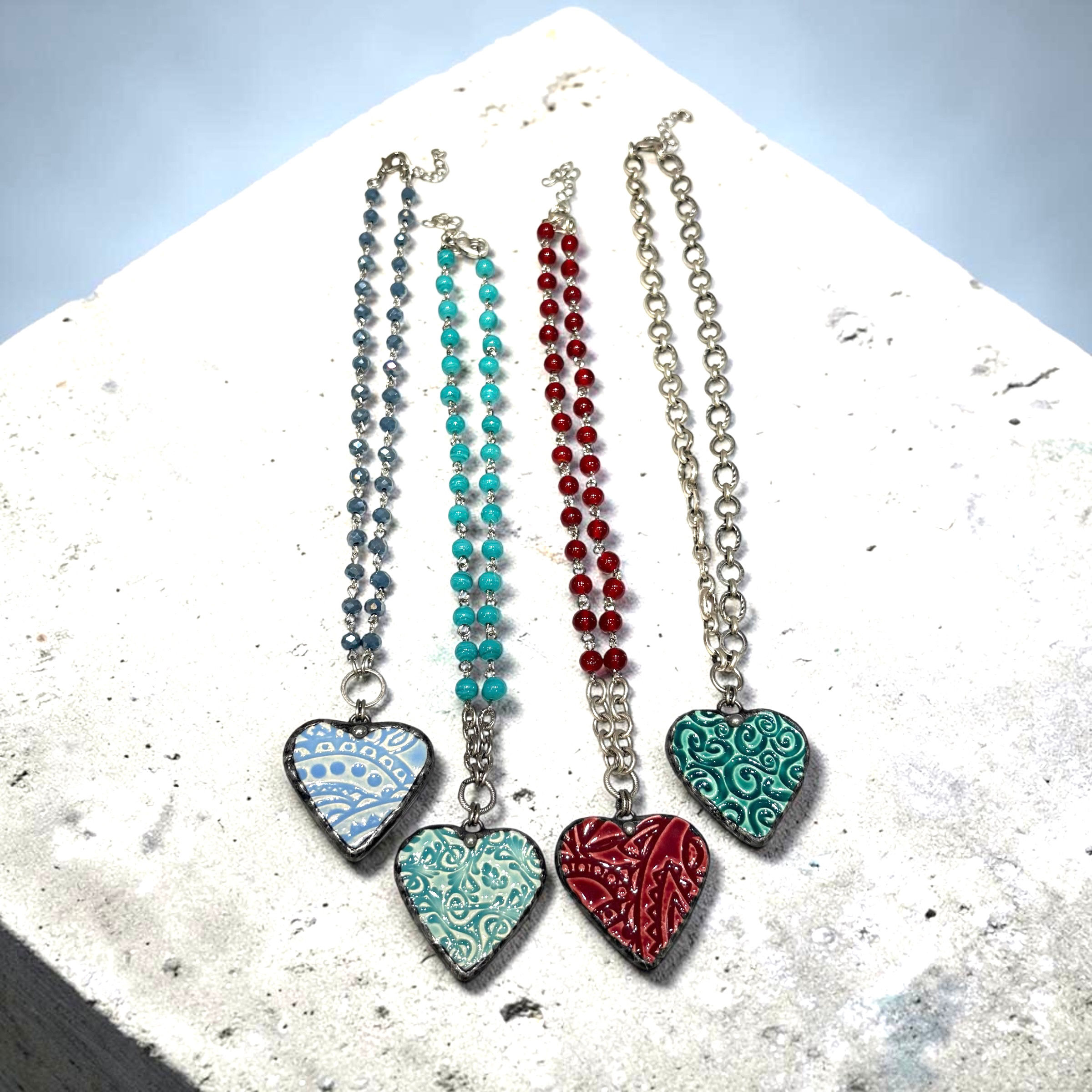 Ceramic Soldered Heart Pendant Necklaces 