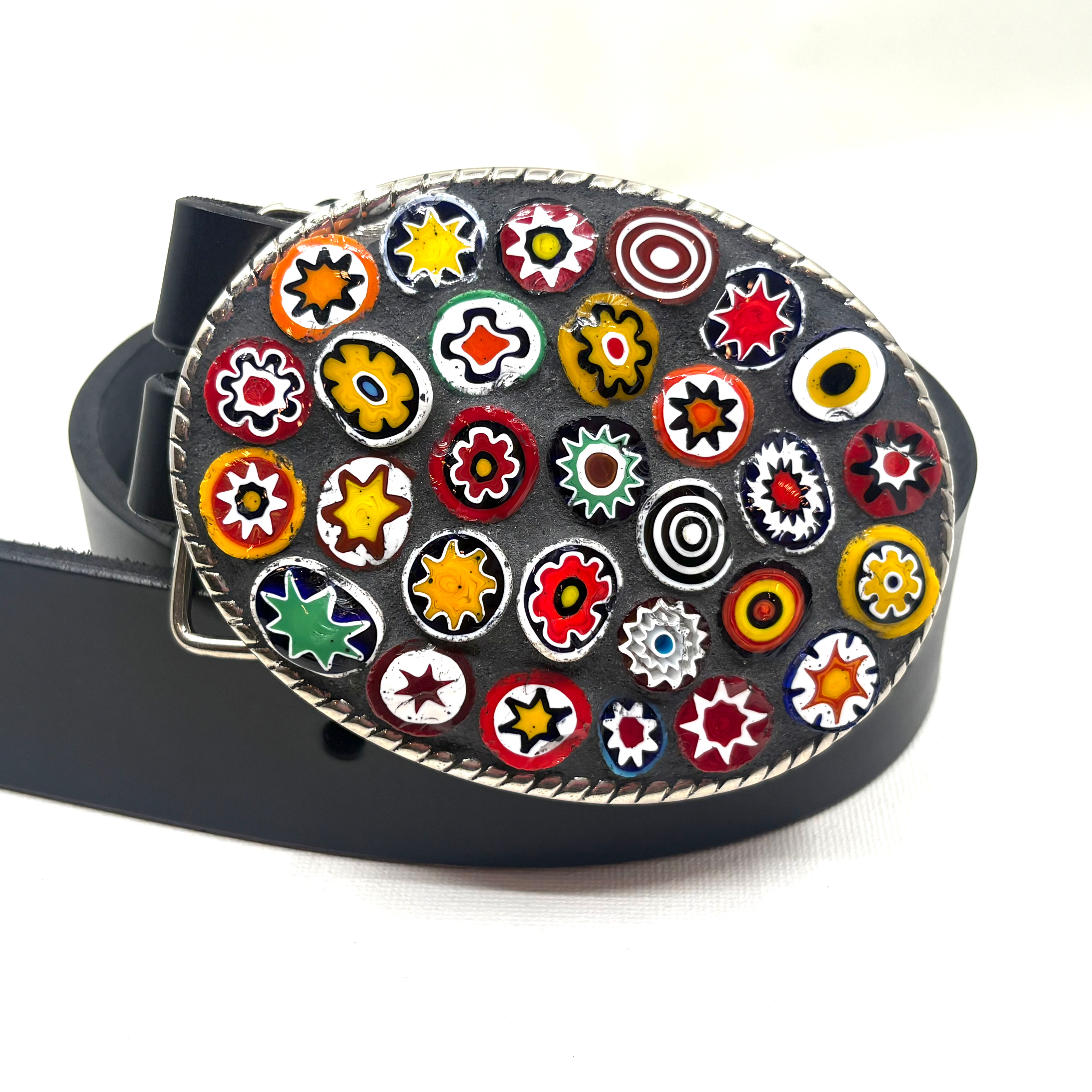 Mosaic Multi Millefiori Oval Belt  Buckle 
