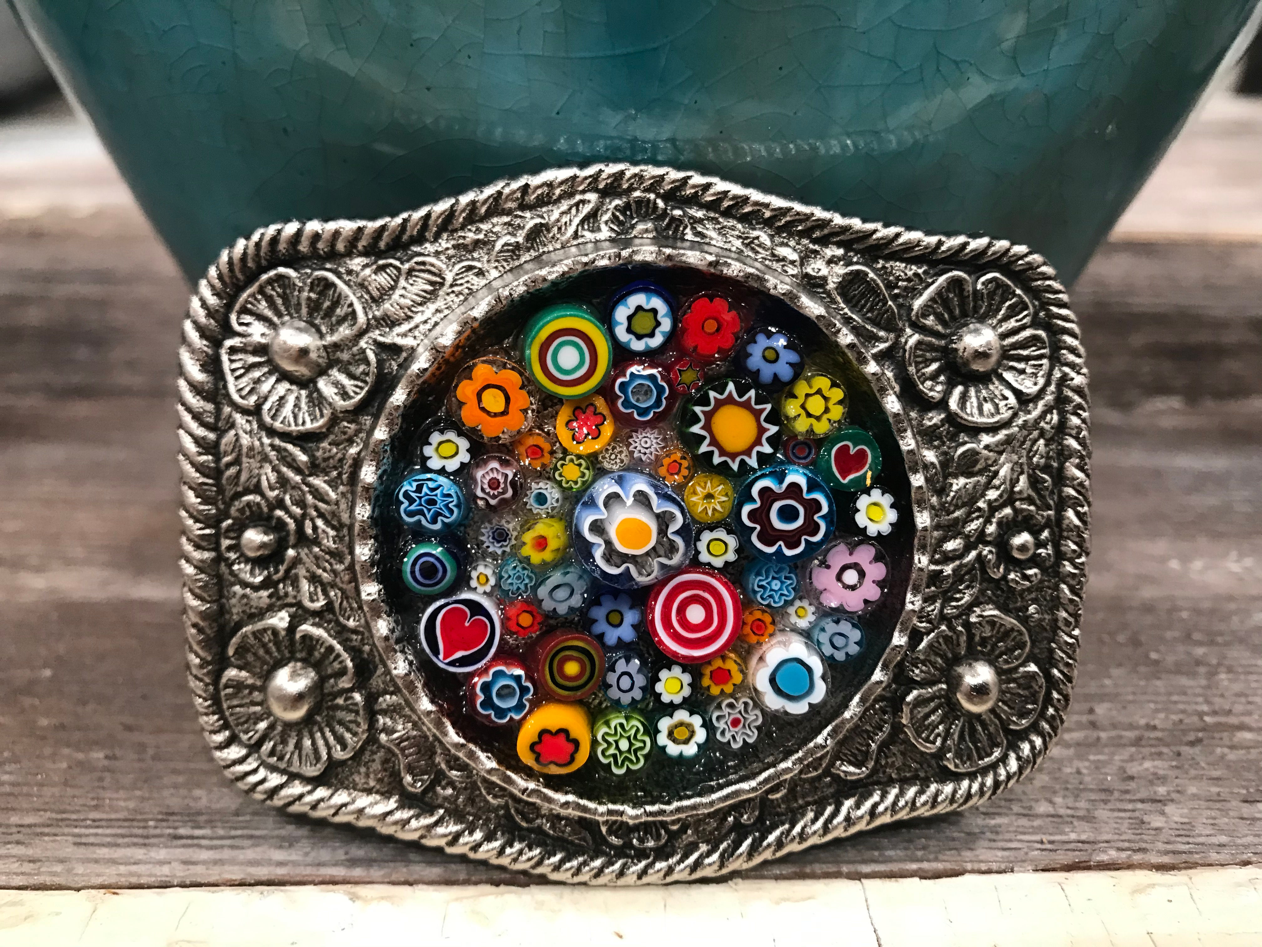Silver buckle with Millifiore beads