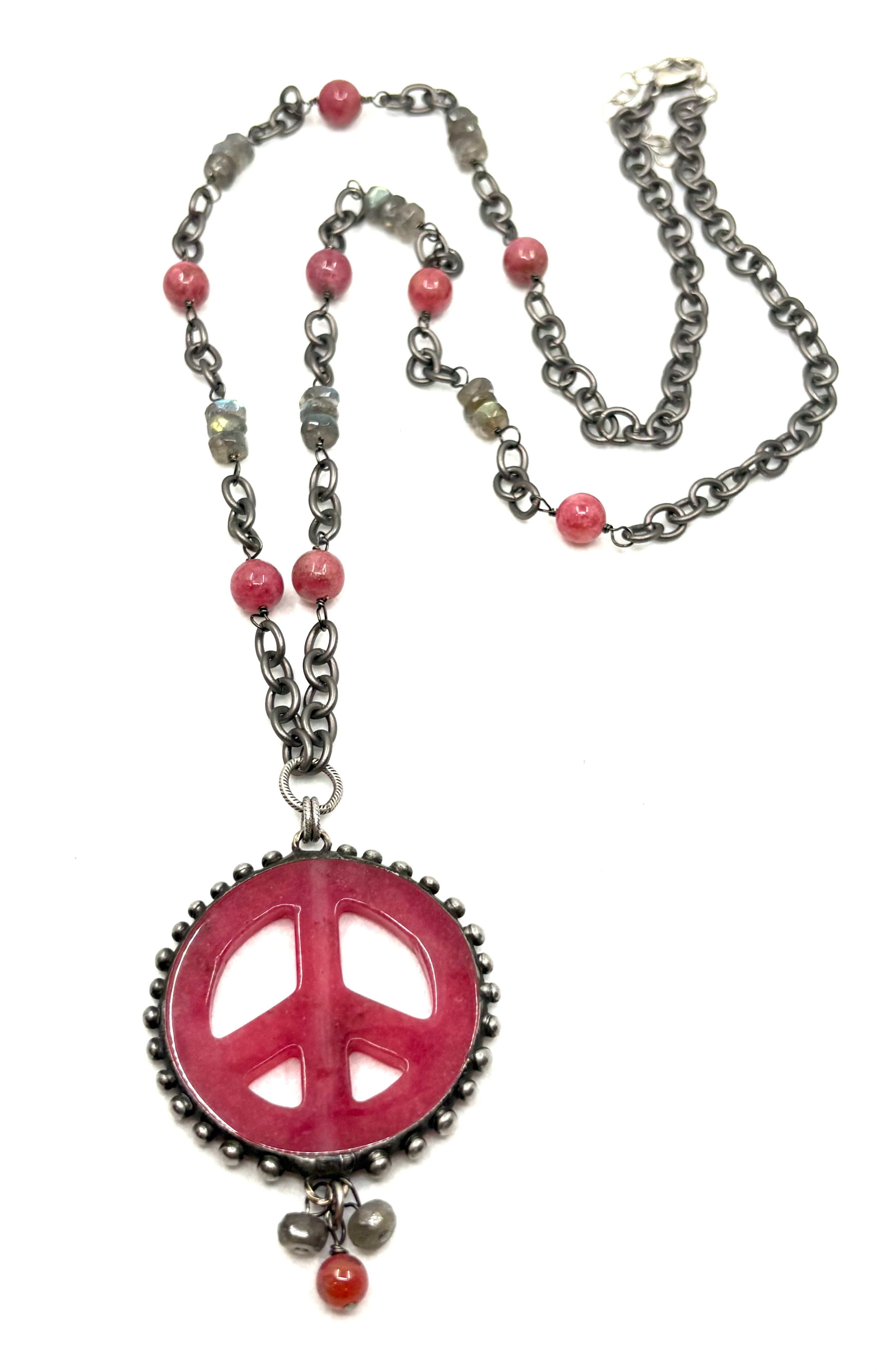 Pink Rose Quartz Peace Necklace 