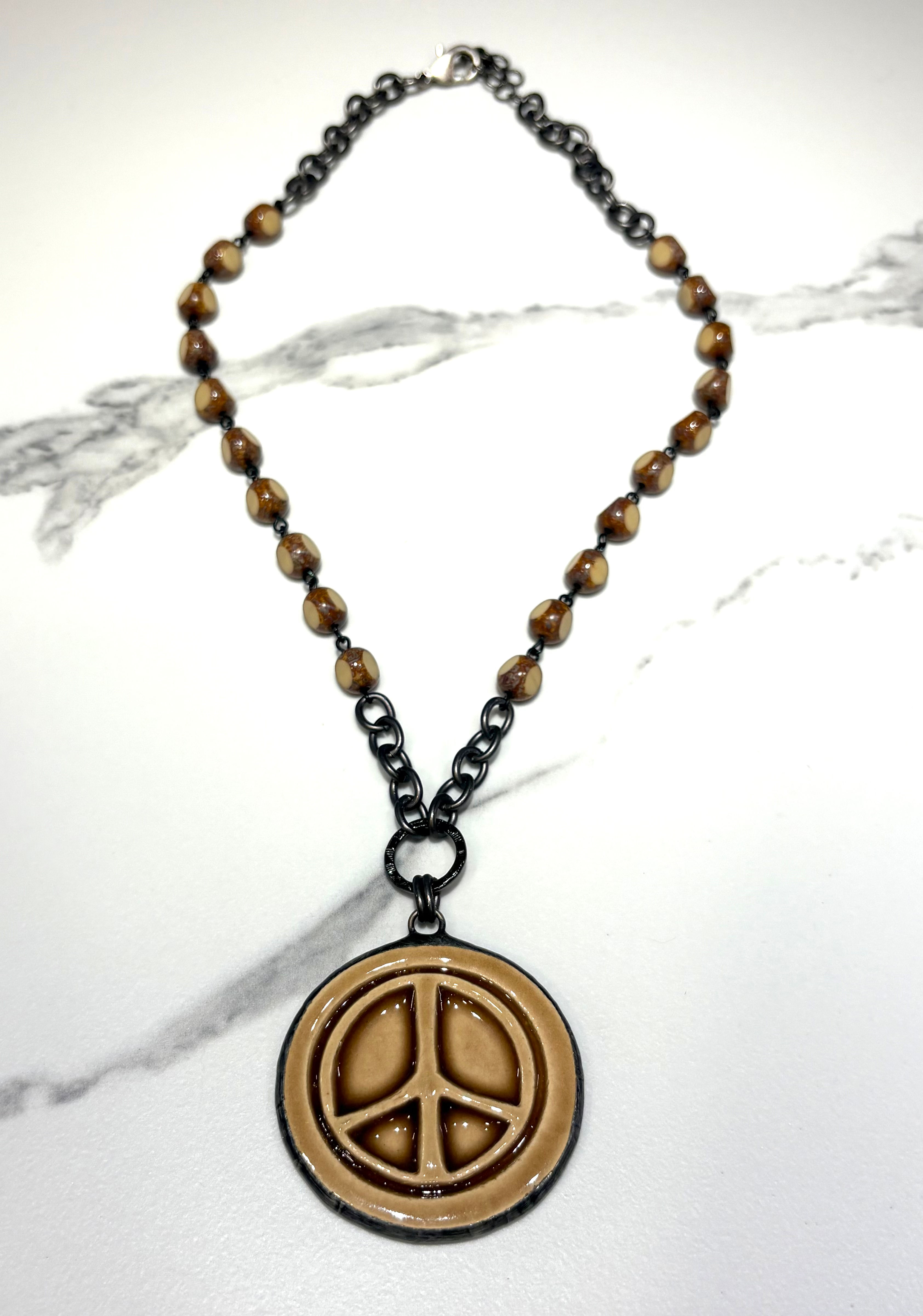 Ceramic Peace Pendant Necklace 