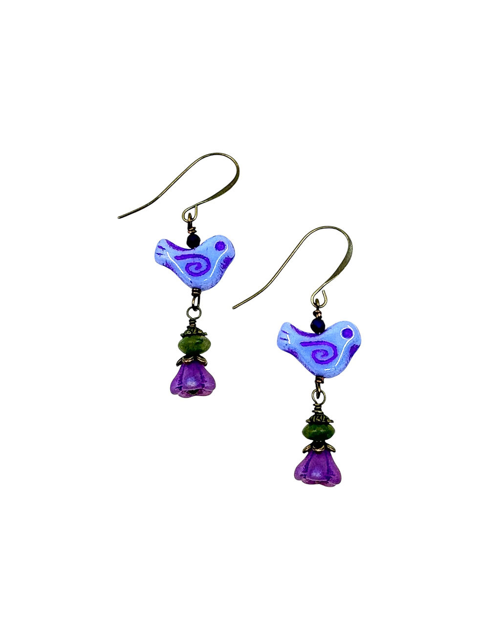 Thumbnail: Blueberry Bird Czech Glass Earrings for 