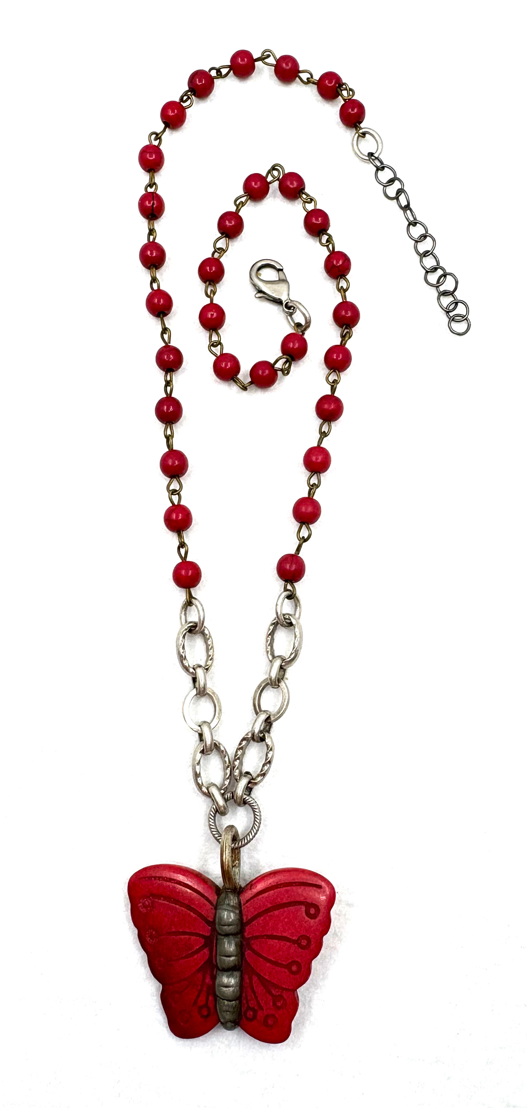 Red Butterfly Pendant Necklace 