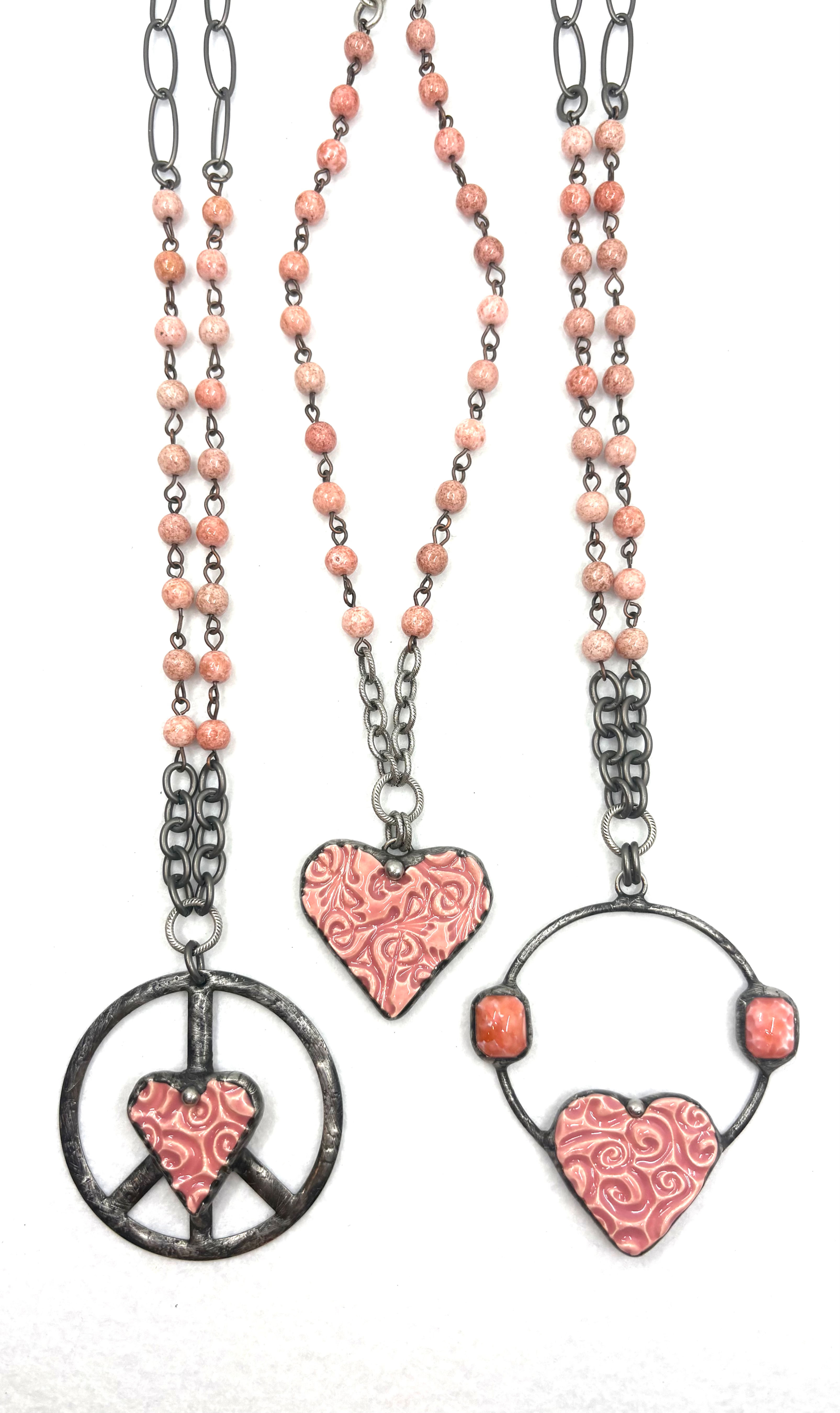 Pink Ceramic Heart Pendant Necklaces