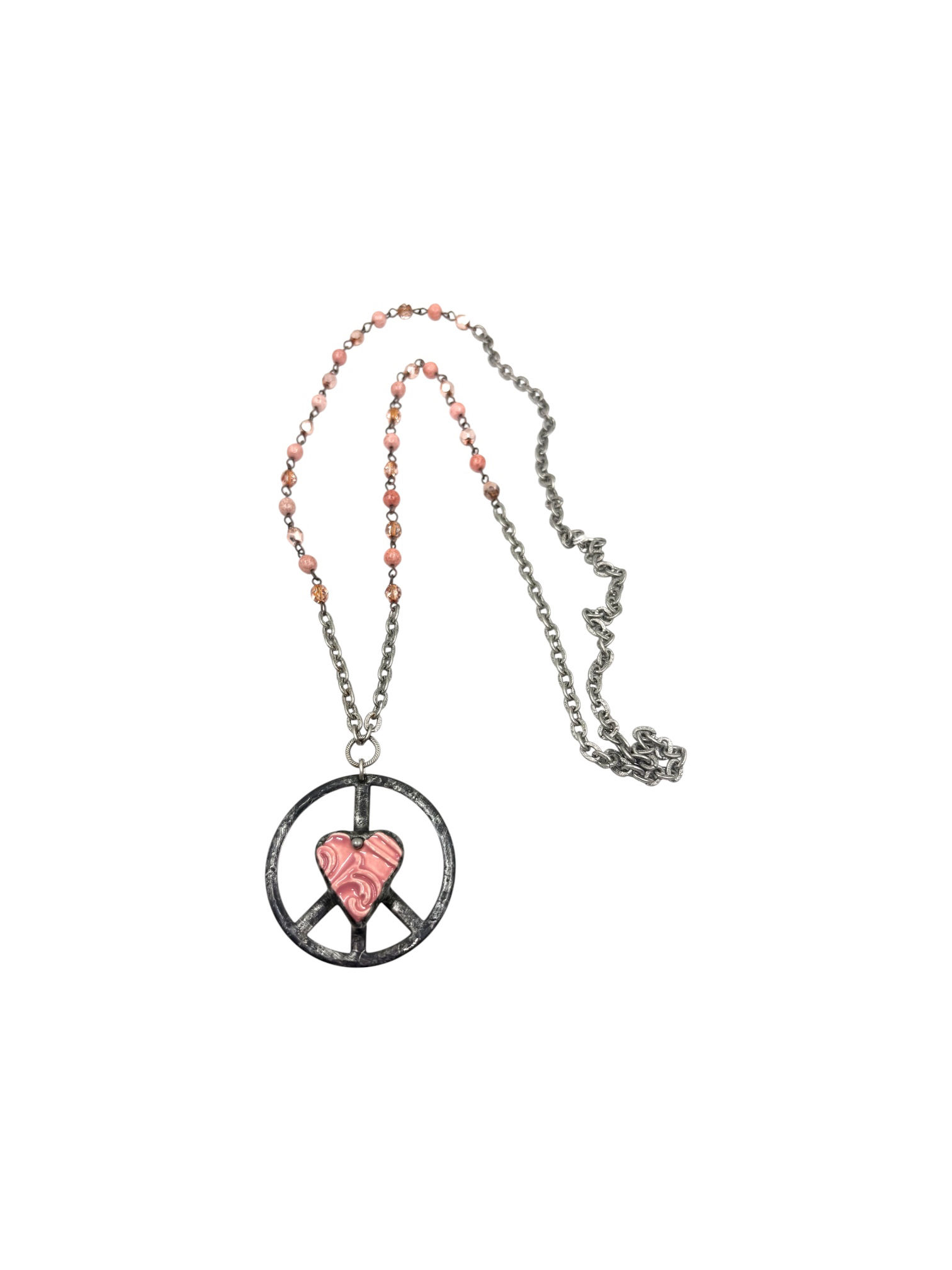 Pink Ceramic Peace Pendant Necklace 