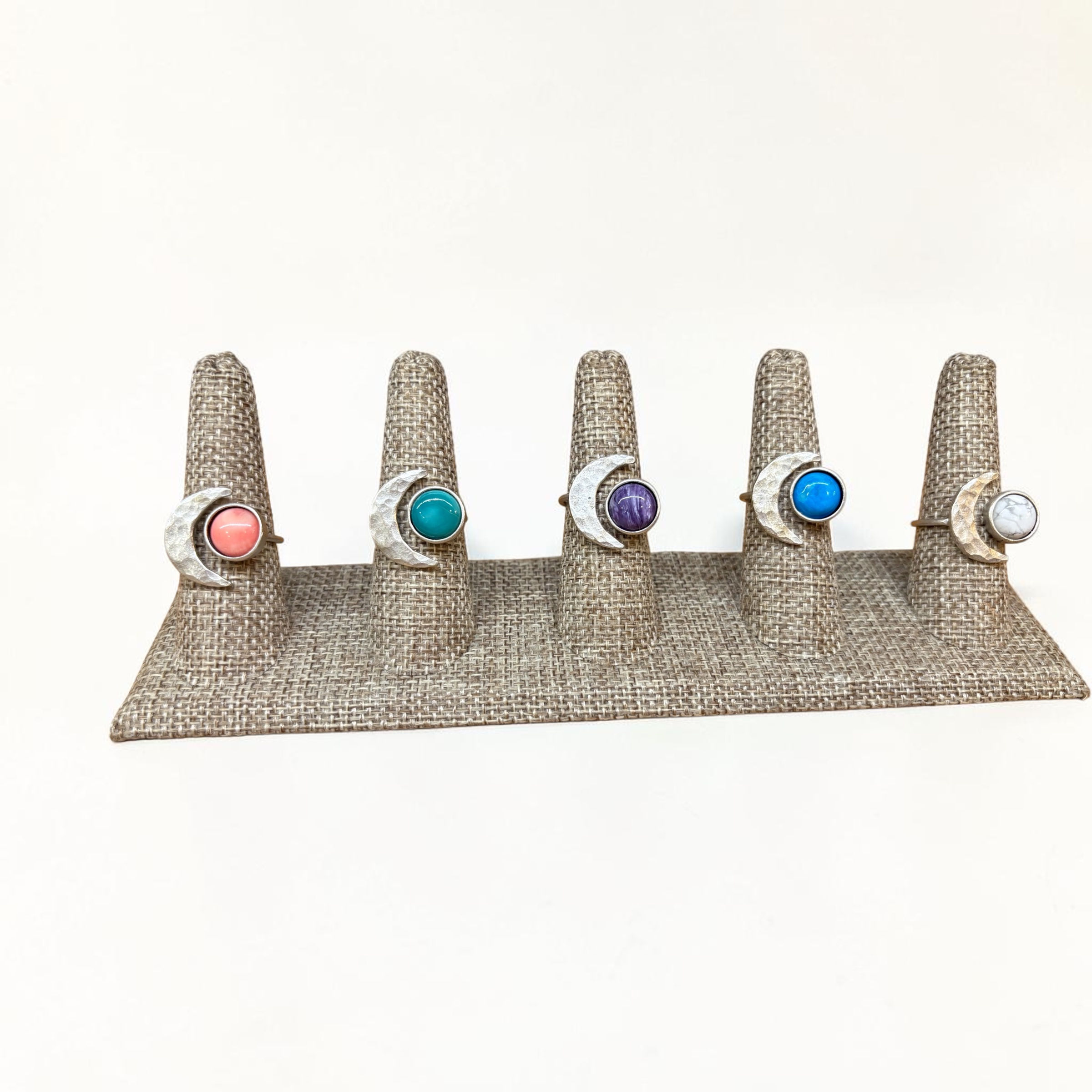 Adjustable Gemstone Crescent Moon Rings