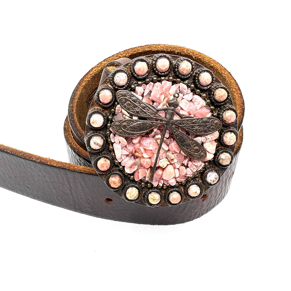 Thumbnail: Round Rhodocrosite and Dragonfly Belt Buckle