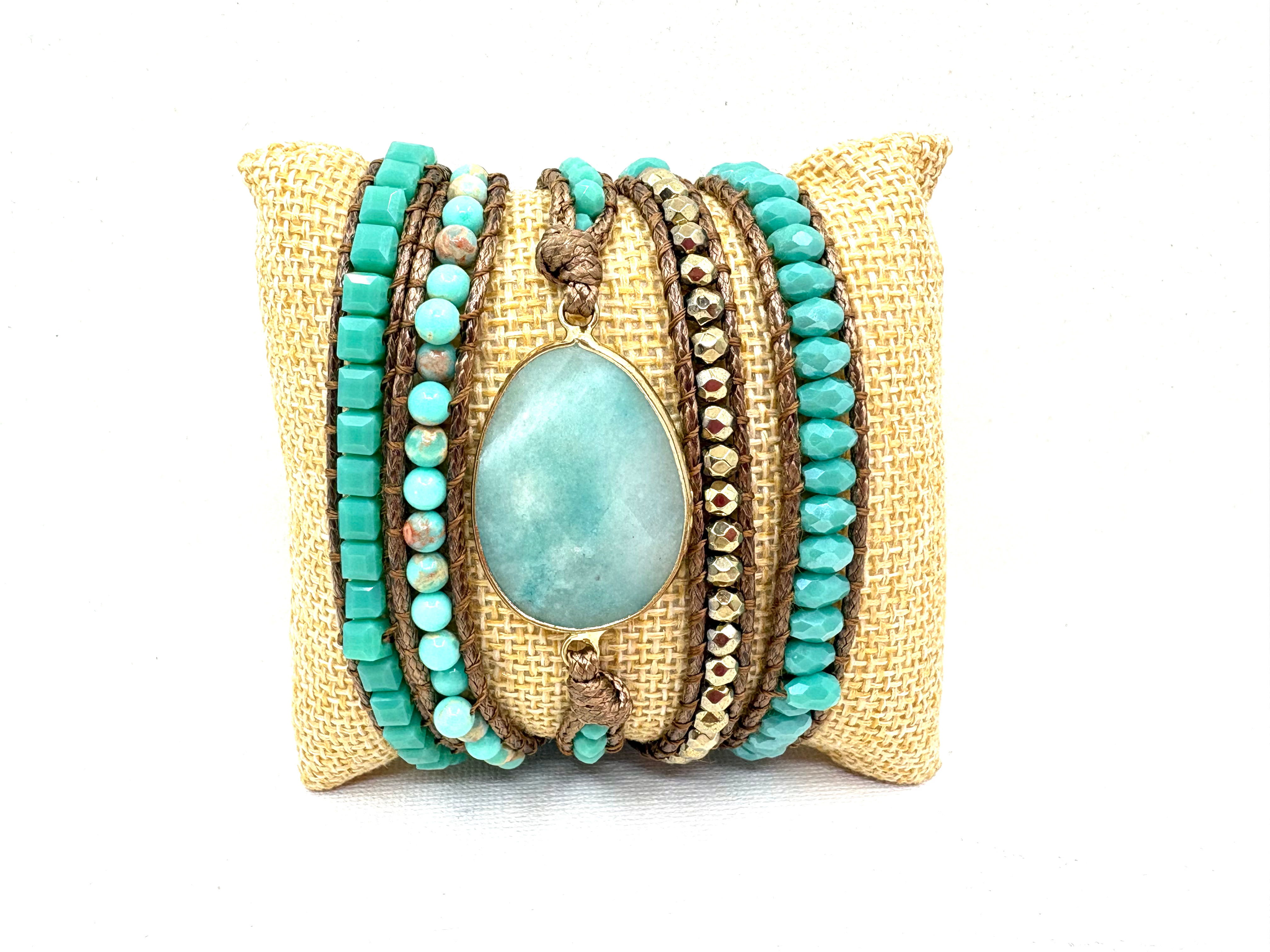 Amazonite Beaded Multi Wrap Bracelet 