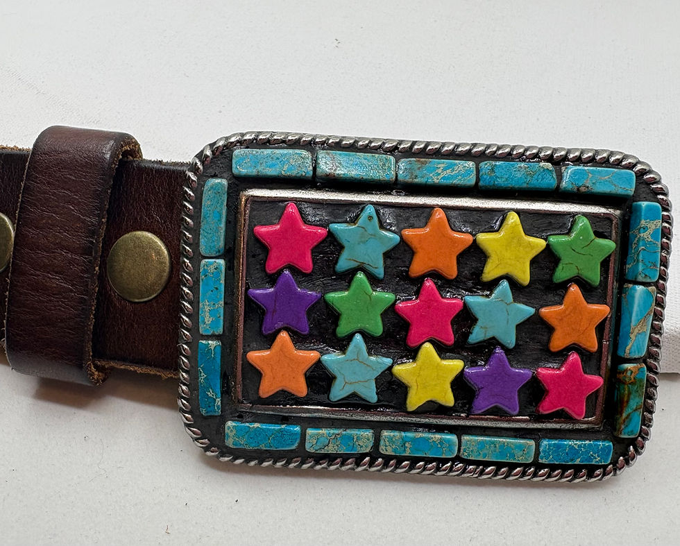Thumbnail: Multi Colored Star and Turquoise Belt Buckle 