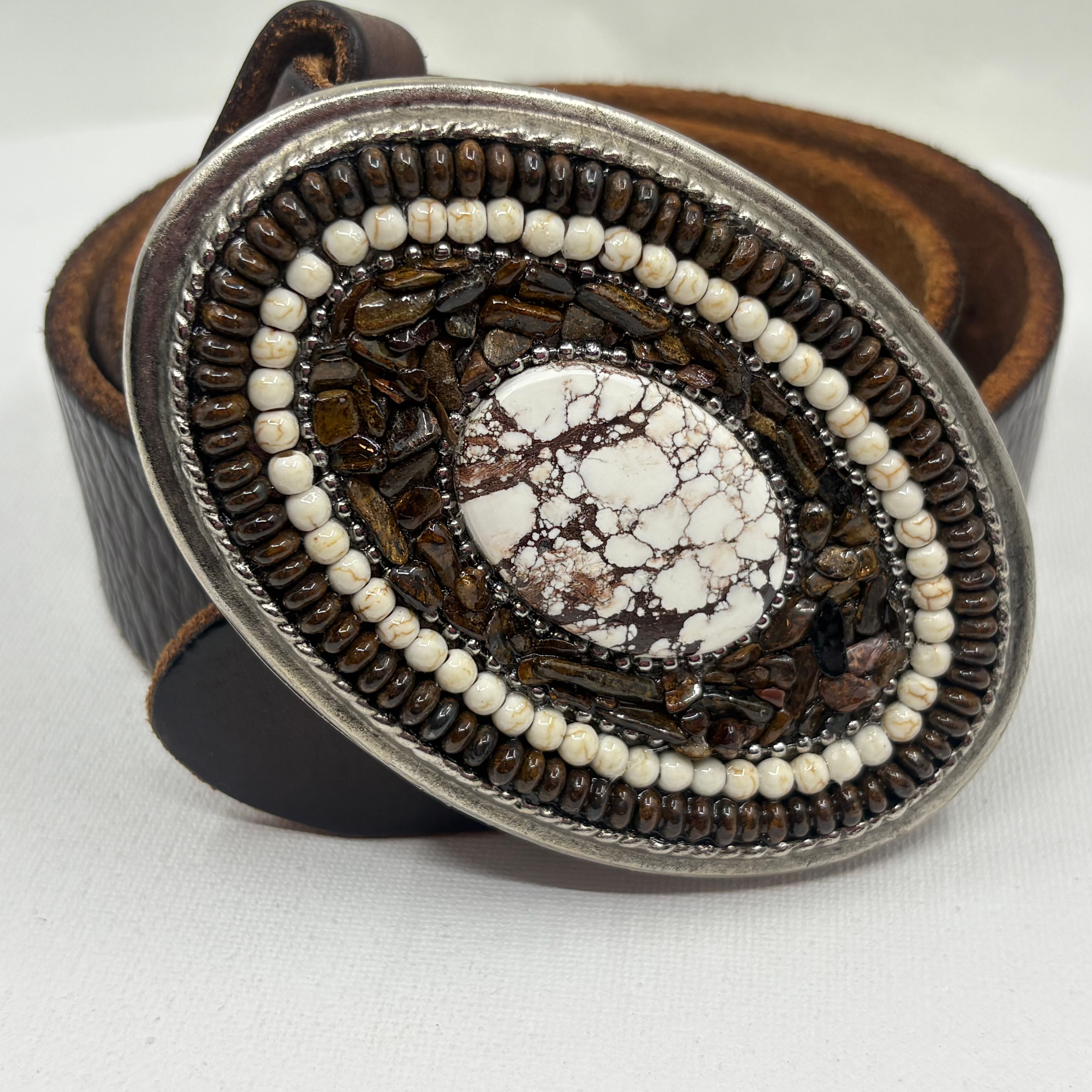 Wild Horse Jasper and Bronzite Belt Buckle 