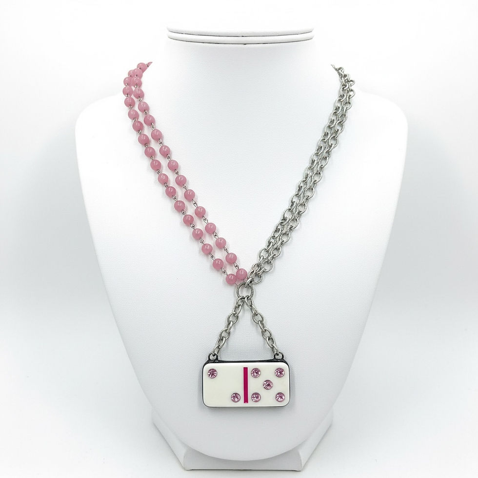Thumbnail: Pink Domino Necklace with Pink Glass Rosary Chain 