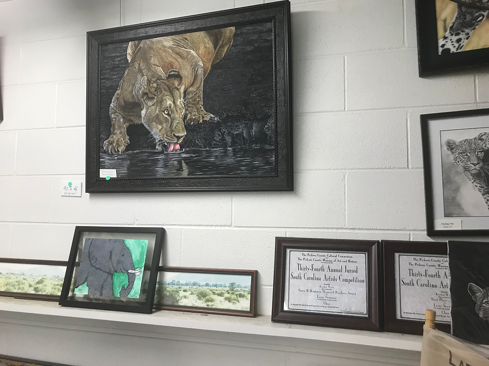 One of Seymour's most-prized pieces of artwork—his grandson's painting of an elephant.
