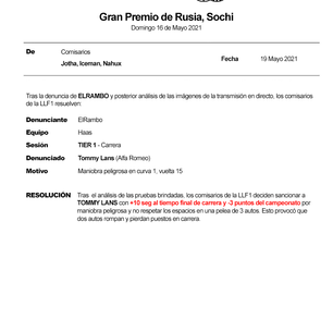 Sanciones post GP RUSIA