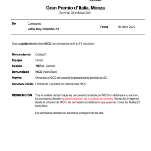 Apelaciones post GP d' ITALIA