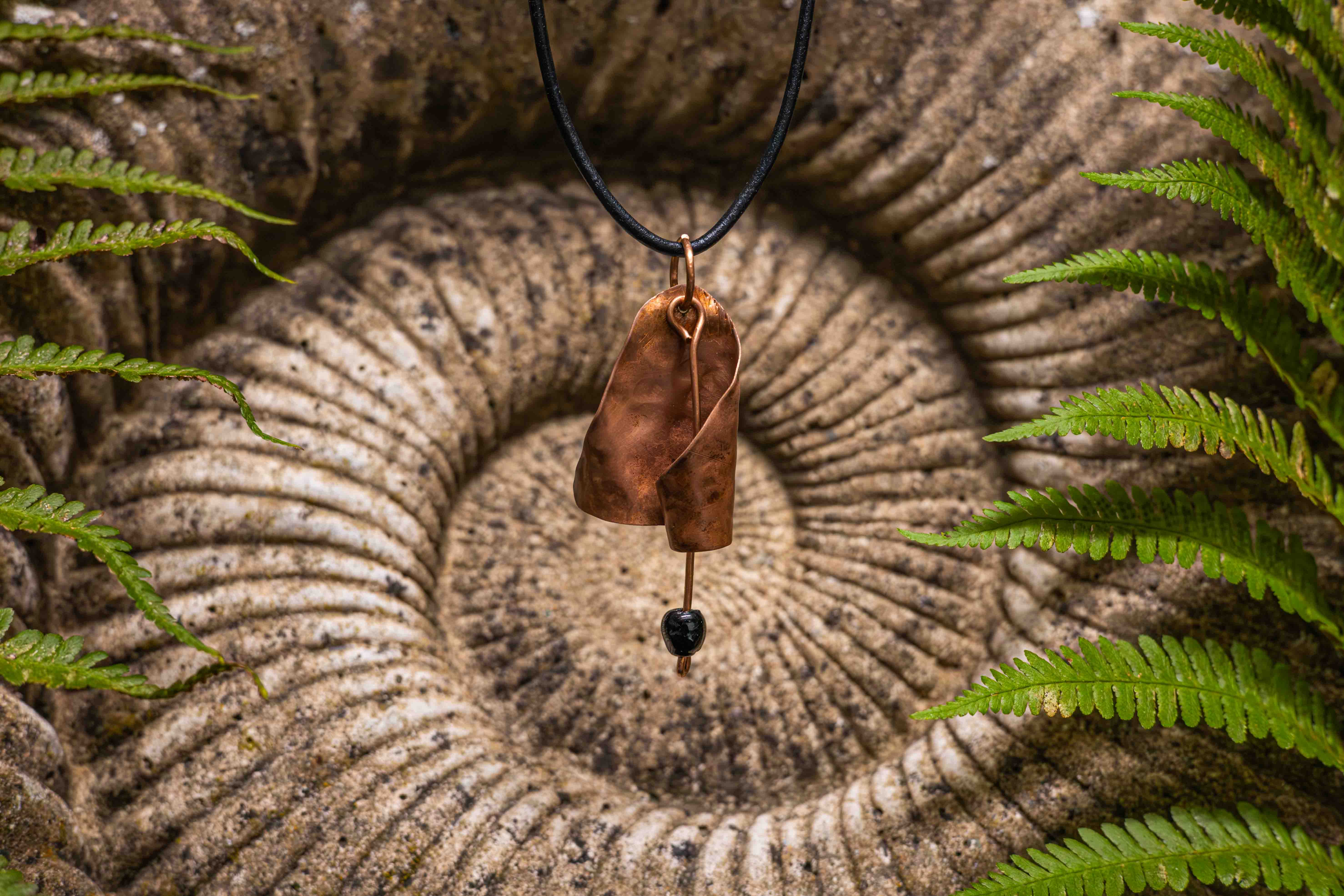 Copper Pendant with Glass Bead