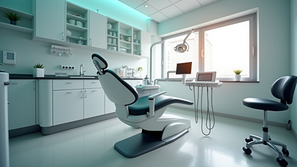 Eye-level view of modern dental treatment room with comfortable chair