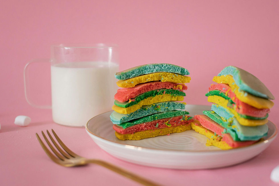 Even making a colorful stack of pancakes is an easy way to introduce your young ones to seeing food as art. Food and rainbow art rolled into one!