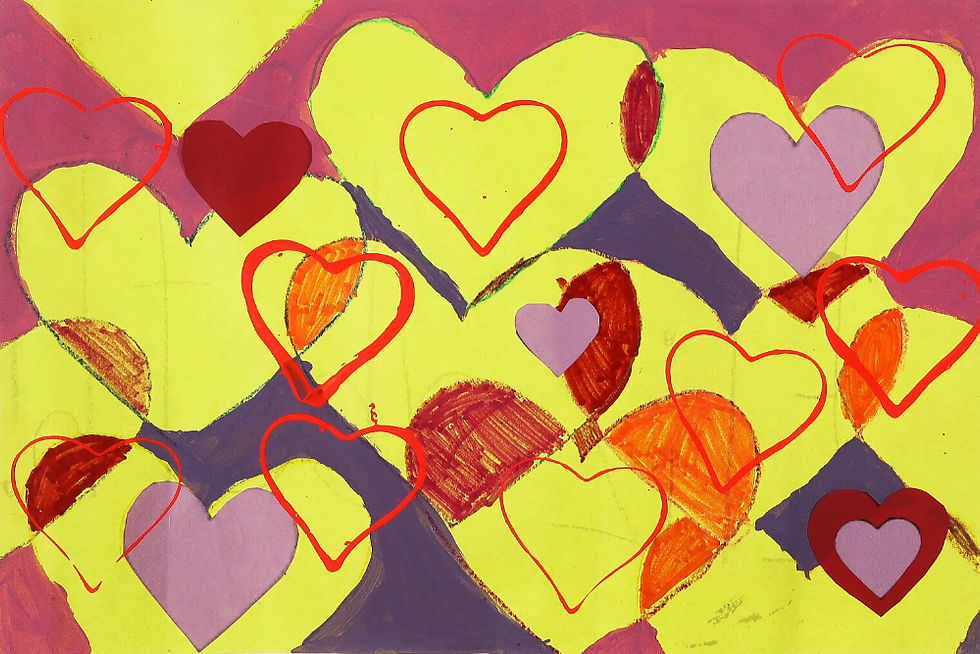 Elizabeth's original heart pattern paint project was made of different shapes and colors. | Inside The Artkive Box