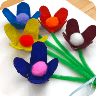 An Up-Cycled egg carton flower bouquet courtesy of mombrite.com