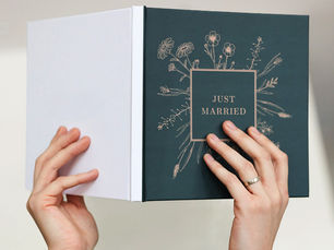 Custom-cover Cardkive wedding memory book with a 'Just Married' floral design