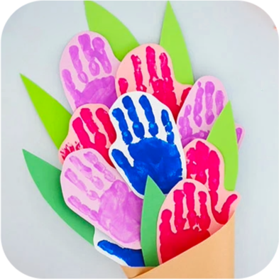 An example of a hand print flower bouquet courtesy of bestideasforkids.com