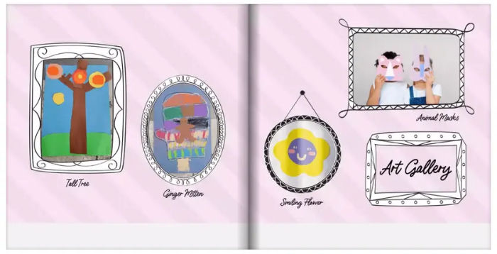 Example of a Mixbook kids art book with a gallery style theme for a fun children's memory book