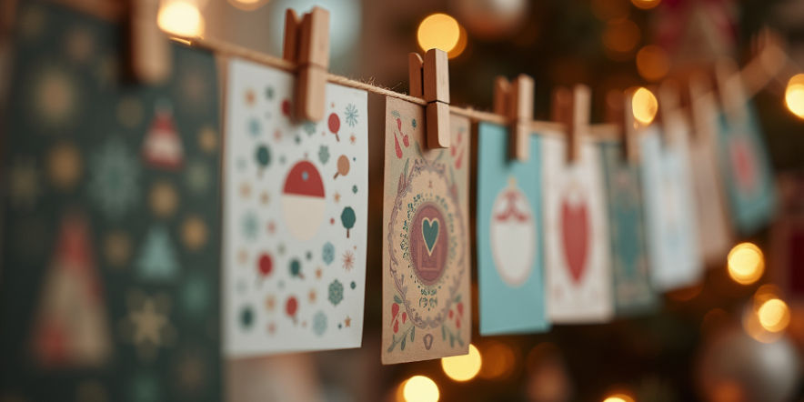 There are many ways to save and display your holiday cards, like stringing them up on a banner.