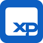 Logotipo oficial da XP na cor azul, posicionado em um fundo quadrado azul com cantos arredondados padronizados. A imagem é de alta resolução.