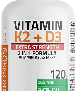 Bronson Vitamin K2 with D3 Extra Strength Supplement, Bone and Heart Health, Non-GMO Formula, 10,000 IU Vitamin D3 & 120 mcg Vitamin K2 as MK7, Easy to Swallow Vitamin D & K, 120 Capsules