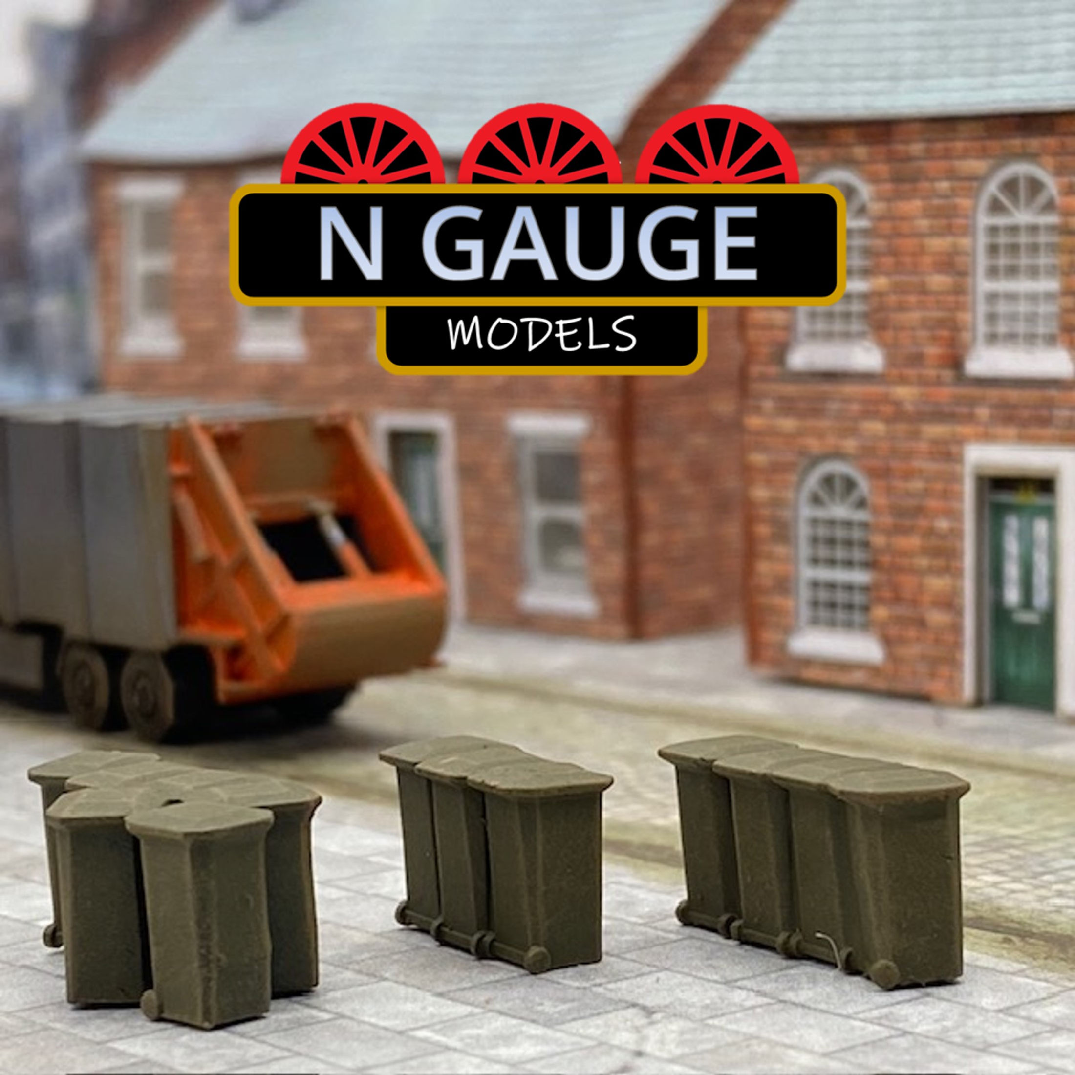 Green Wheelie Bin Set's (Dustbin) (N Scale Gauge Model)
