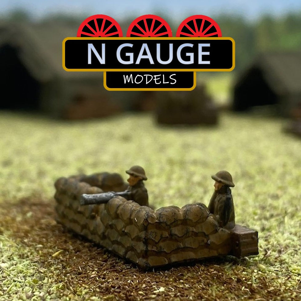 N Scale Gauge WW1 WW2 Guard Post Fox Hole & Figures + Vickers Gun (1) 1:148